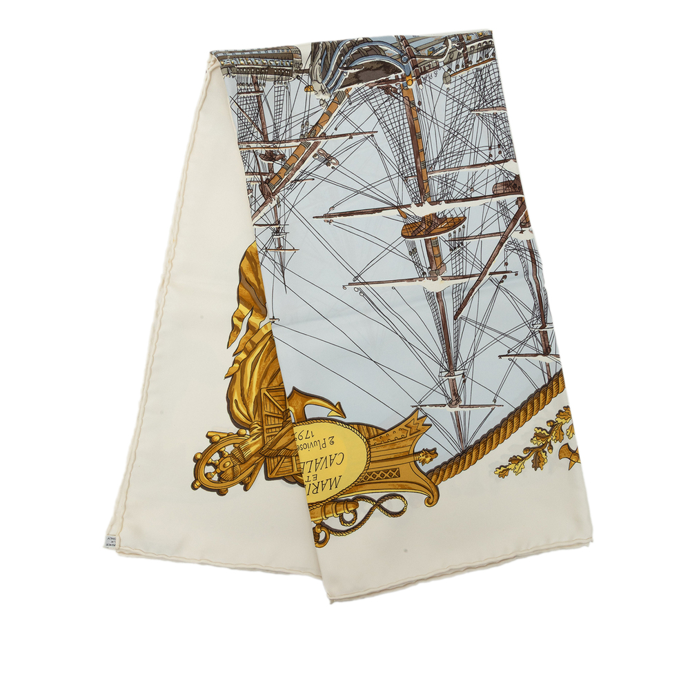 Pre-Loved Hermes Marine et Cavalerie Silk Scarf 90